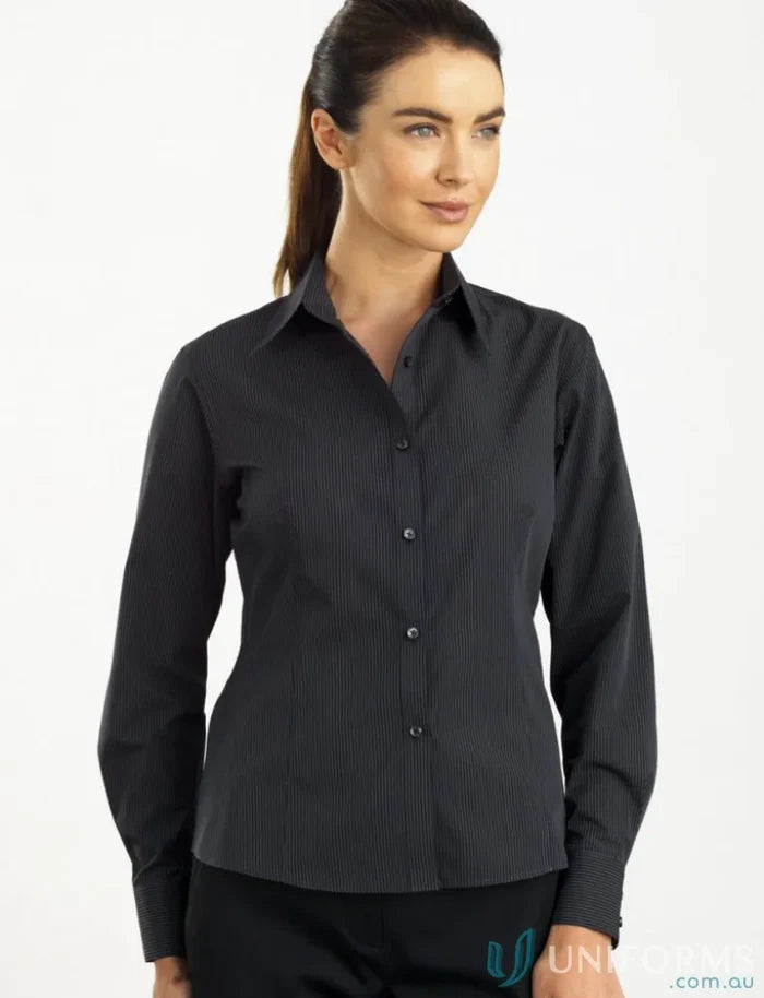 Keval Women’s LS Dark Stripe Shirt, stylish semi-tailored fit women’s long sleeve shirt