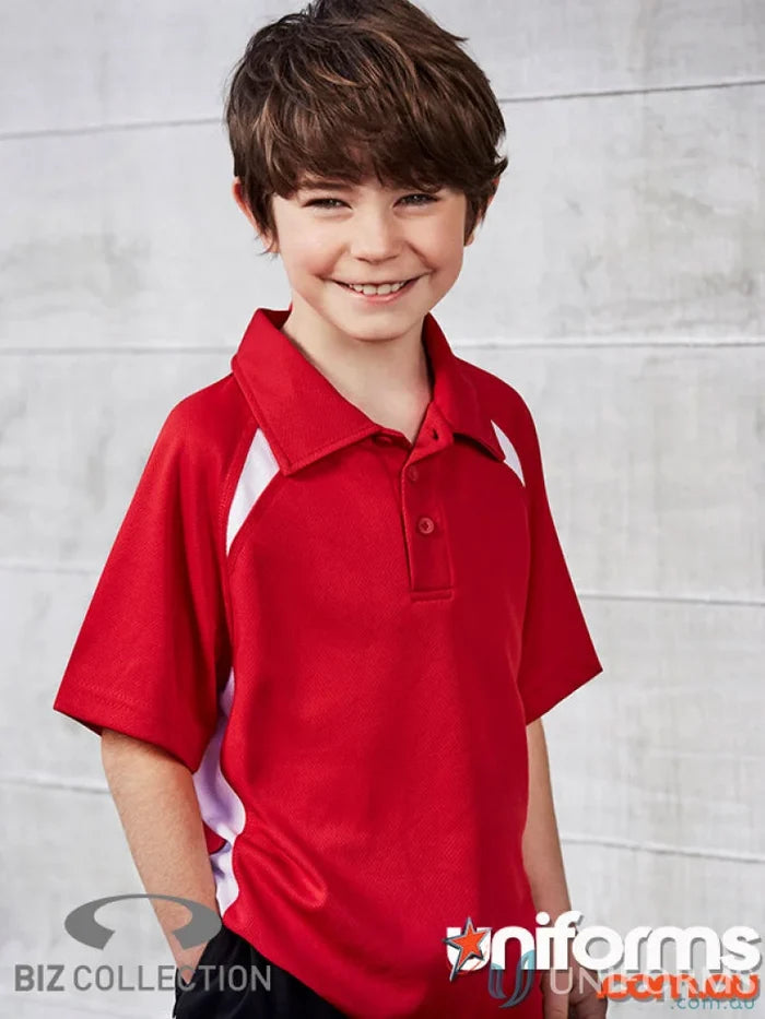Kids Splice Polo with contrast panels and a cool red color for boys