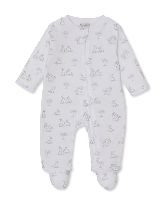 Kissy Kissy Zip Footie in Silver Springtime Bunny Fun