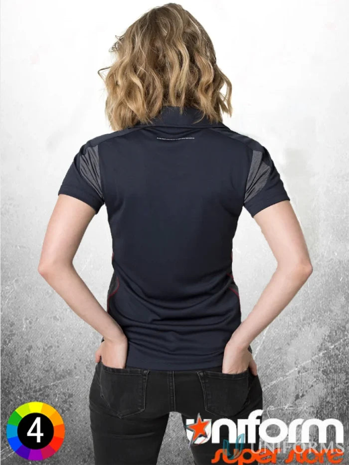 Ladies Black Kanvas Contrast Polo with aegis microbe shield and CoolDry moisture control