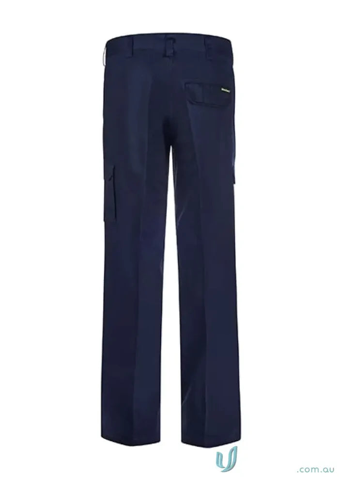 Ladies cargo trousers in navy blue with reinforced stress points and drill fabric style