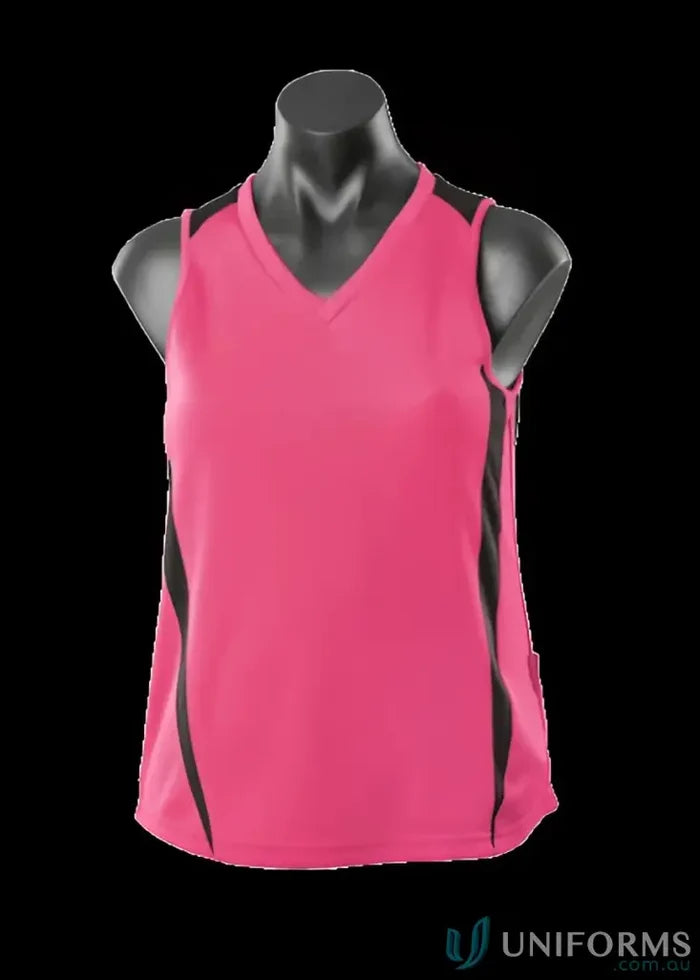 Pink and black Ladies Eureka Singlet athletic tank top with comfy fabric and stylish neck