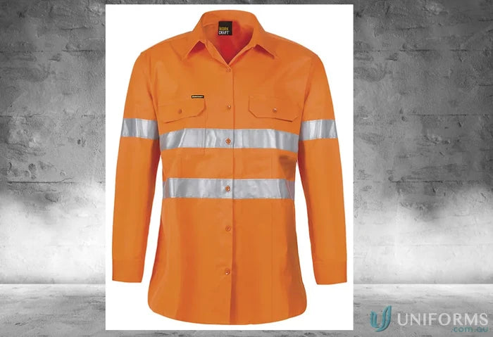 Orange long-sleeved Ladies Light Weight Hi Vis Shirt CSR with CSR tape for safety
