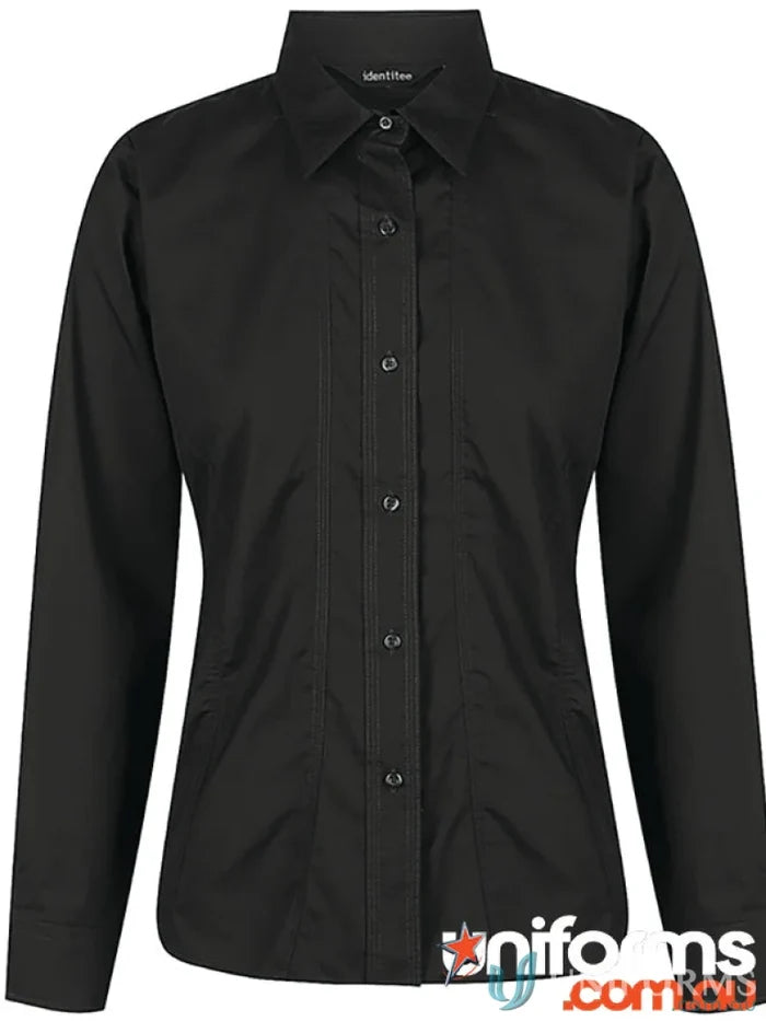 Ladies Aston LS Shirt black long-sleeved button-down perfect for uniforms or workwear