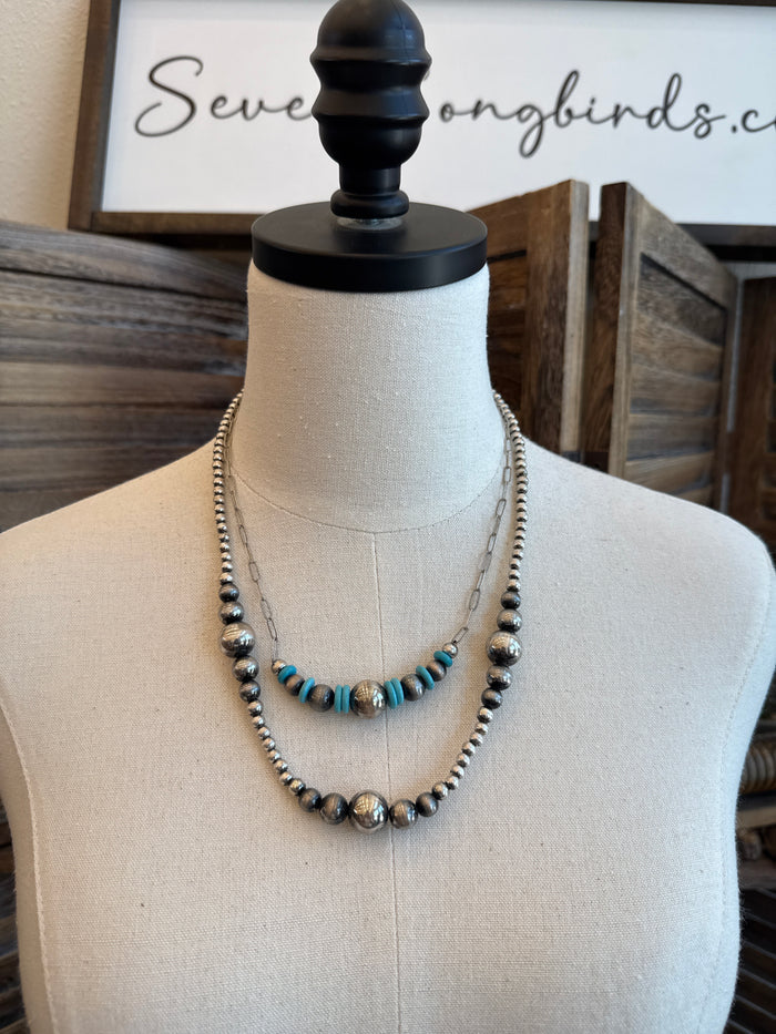 Layered Pearl & Turquoise Paperclip Necklace