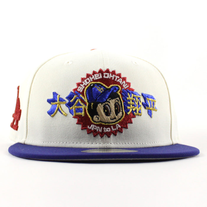 Los Angeles Dodgers Ohtani LA Chain Stitch New Era 59Fifty Fitted Hat (Chrome White Song Royal Blue Gray Under Brim)
