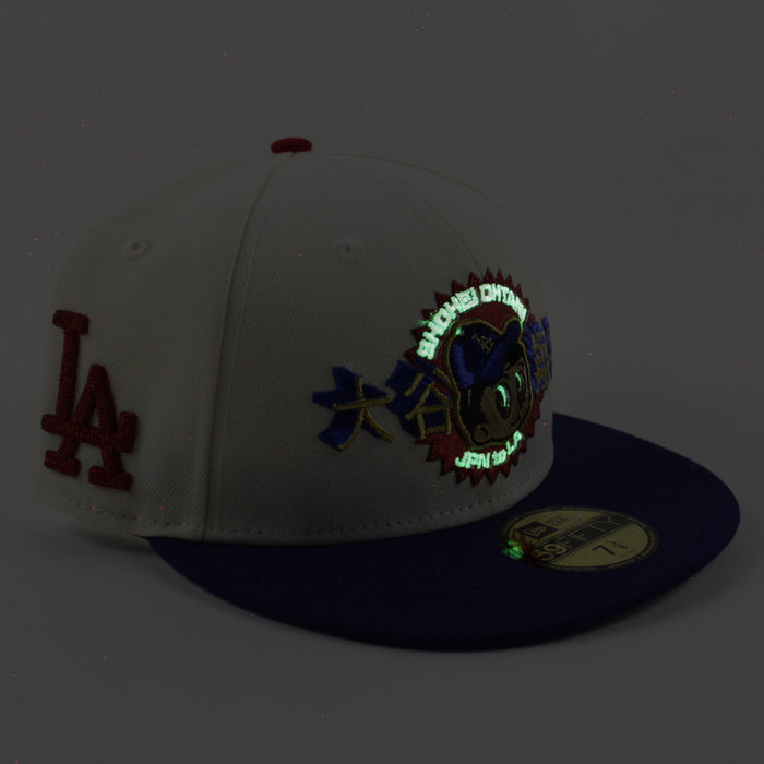 Los Angeles Dodgers Ohtani LA Chain Stitch New Era 59Fifty Fitted Hat (Chrome White Song Royal Blue Gray Under Brim)