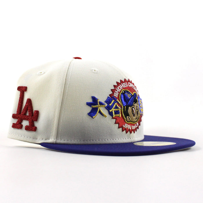Los Angeles Dodgers Ohtani LA Chain Stitch New Era 59Fifty Fitted Hat (Chrome White Song Royal Blue Gray Under Brim)