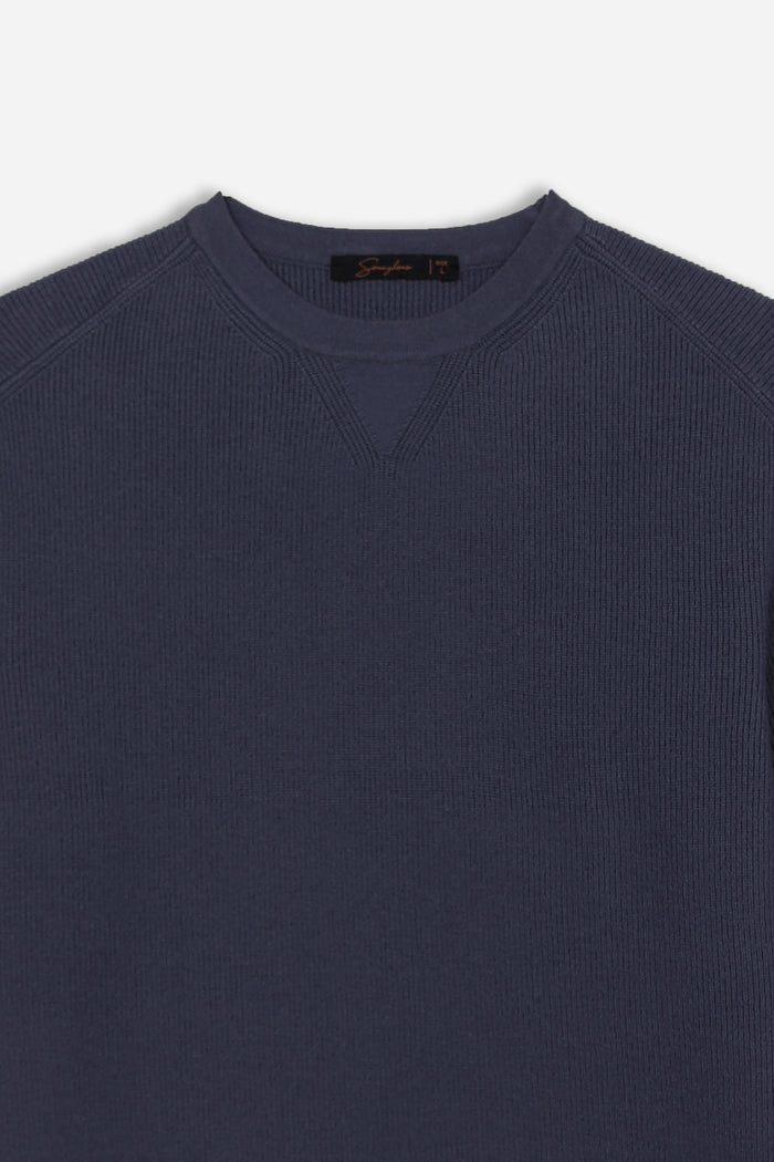 MAGLIA GIROCOLLO A COSTINE DENIM
