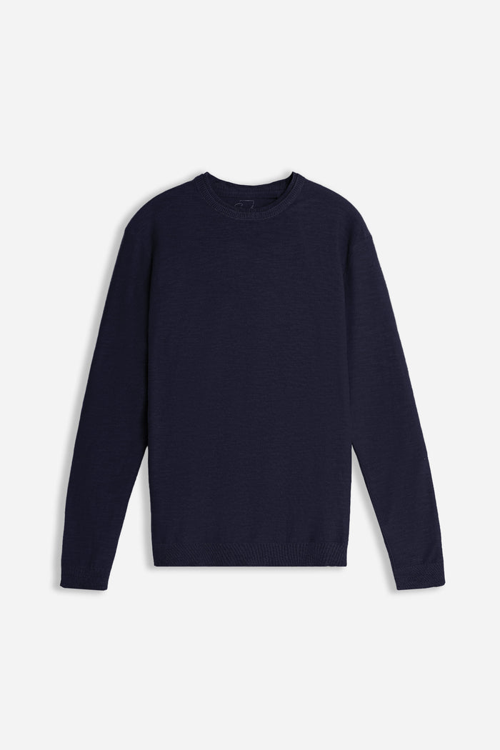 MAGLIA GIROCOLLO TESSUTO SLUB BLEU