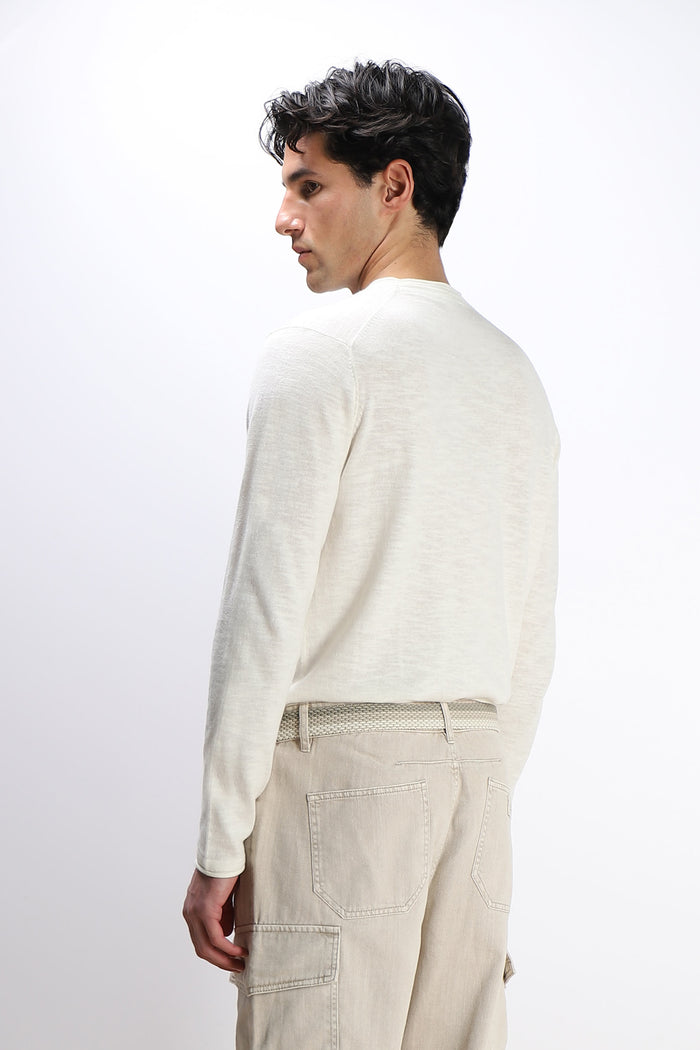 MAGLIA IN COTONE SLUB E TASCHINO GESSO