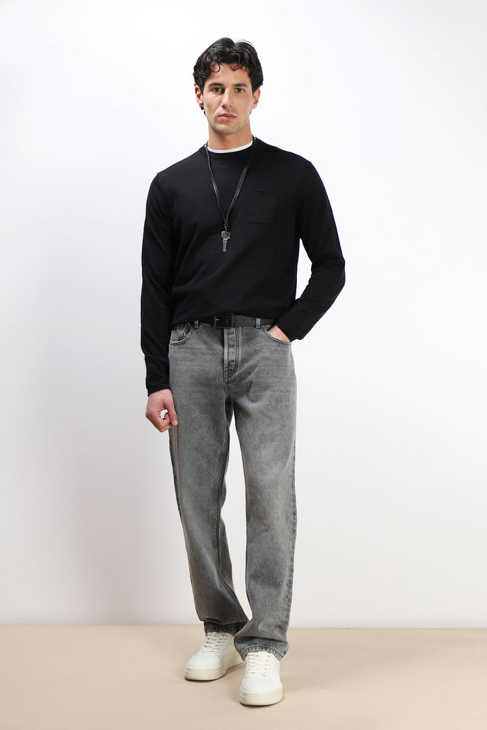 MAGLIA IN COTONE SLUB E TASCHINO NERO