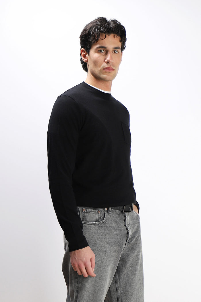 MAGLIA IN COTONE SLUB E TASCHINO NERO