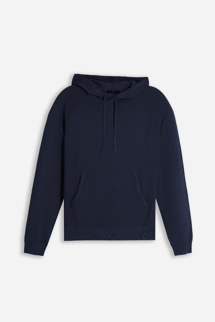 MAGLIA MODELLO FELPA CON CAPPUCCIO E MARSUPIO DENIM