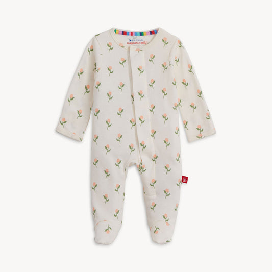 Magnetic Me Organic Cotton Footie in Floral Chicken Tender