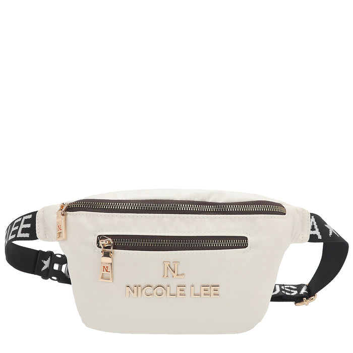 OUR NICOLE LEE MARGOT BELT BAG IN WHITE.