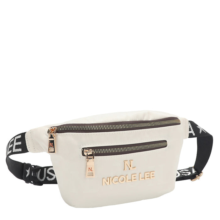 OUR NICOLE LEE MARGOT BELT BAG IN WHITE.