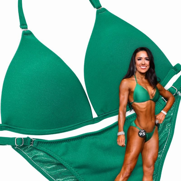 Matte Electric Green Fit Model Competition Suit in green for NPC bikini competition suit and fit model competition suit