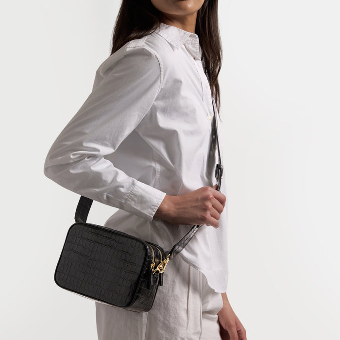 Meadow Double Zip Camera Bag Black Croc