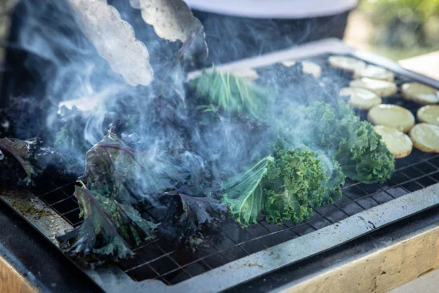 Vegetables being grilled on Kasai Spare Mesh on top of Kasai Grill.