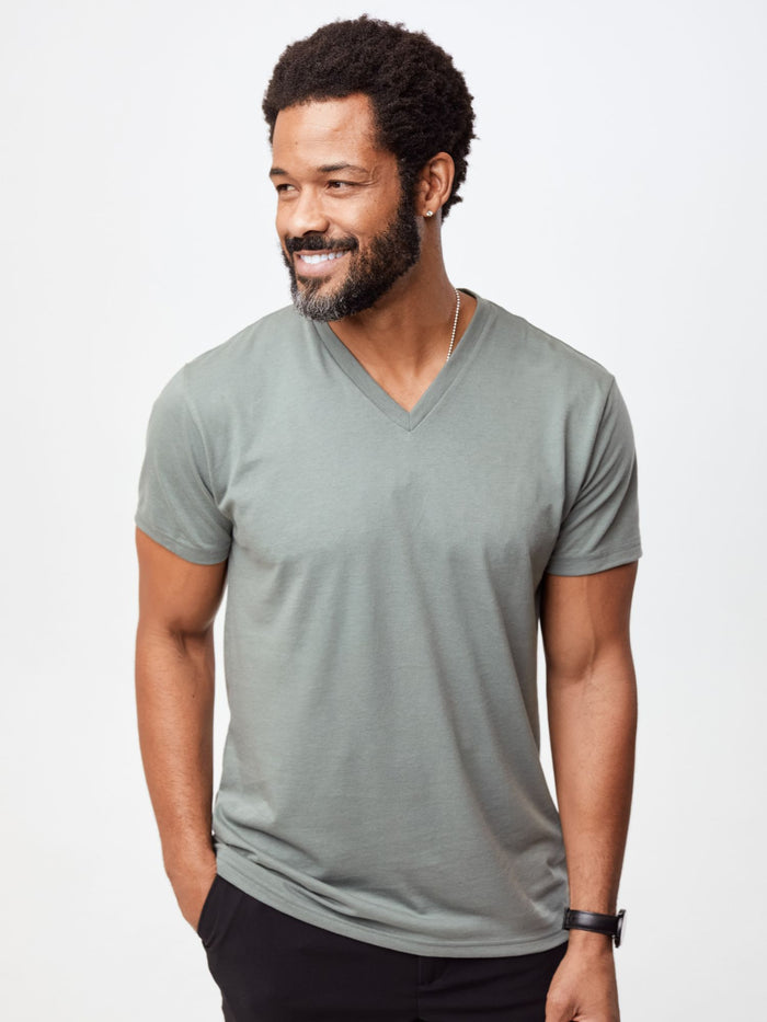 Embrace your individuality with this color # Men's V-Neck Tee in Mercury Green | Fresh Clean Threads