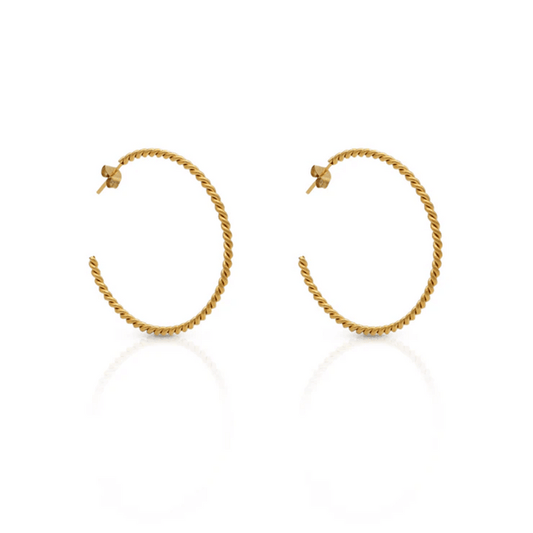 Pair of elegant twisted gold hoop earrings with post backs, styled as Monte Carlo Hoops (Gold) | Love You More, perfect for a refined and timeless look.