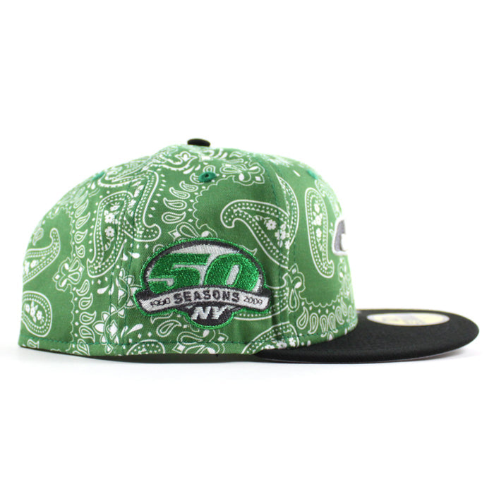 New York Jets 50 Seasons New Era 59Fifty Fitted Hat (Green Paisely Black Gray Under Brim)