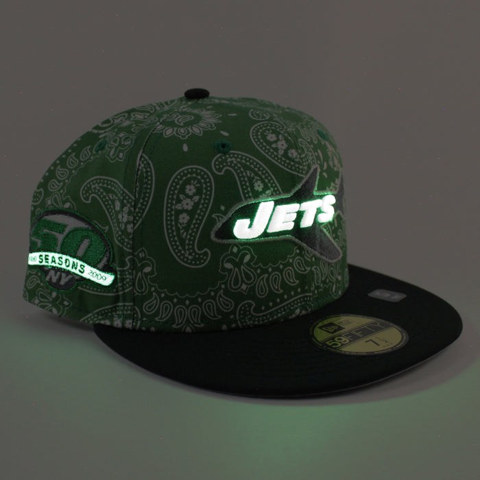 New York Jets 50 Seasons New Era 59Fifty Fitted Hat (Green Paisely Black Gray Under Brim)