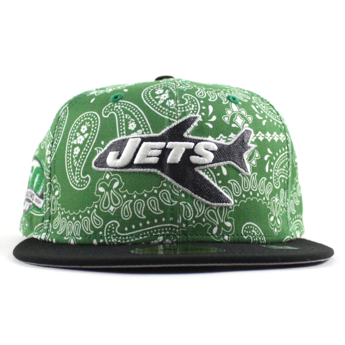 New York Jets 50 Seasons New Era 59Fifty Fitted Hat (Green Paisely Black Gray Under Brim)