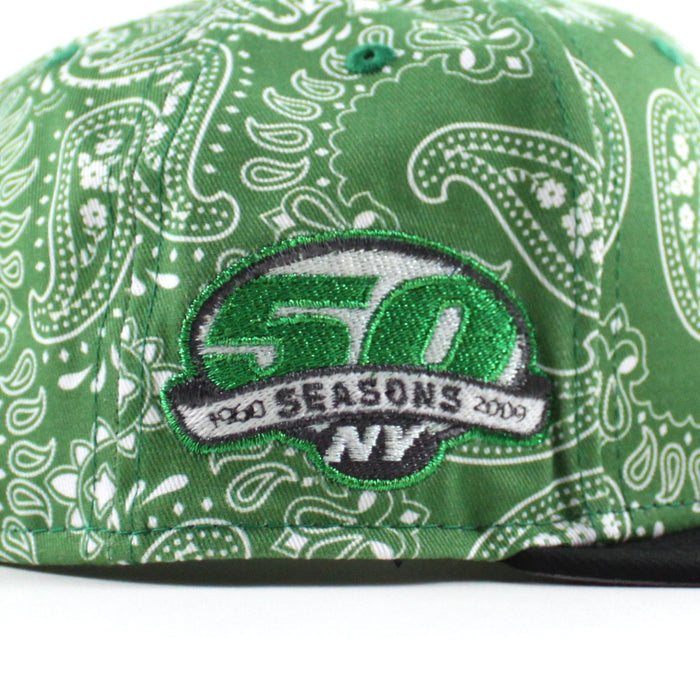 New York Jets 50 Seasons New Era 59Fifty Fitted Hat (Green Paisely Black Gray Under Brim)