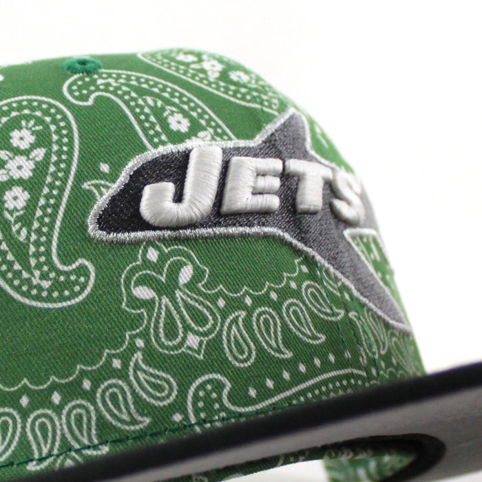 New York Jets 50 Seasons New Era 59Fifty Fitted Hat (Green Paisely Black Gray Under Brim)