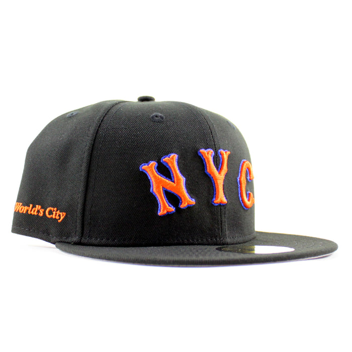 New York Mets The Worlds City Patch New Era 59Fifty Fitted Hat (Black Gray Under Brim)
