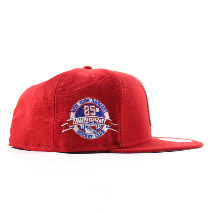 New York Rangers 85TH Anniversary New Era 59Fifty Fitted Hat (Scarlet Red Gray Under brim)
