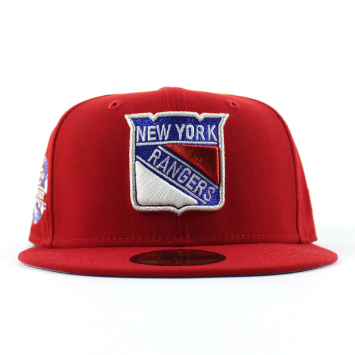 New York Rangers 85TH Anniversary New Era 59Fifty Fitted Hat (Scarlet Red Gray Under brim)