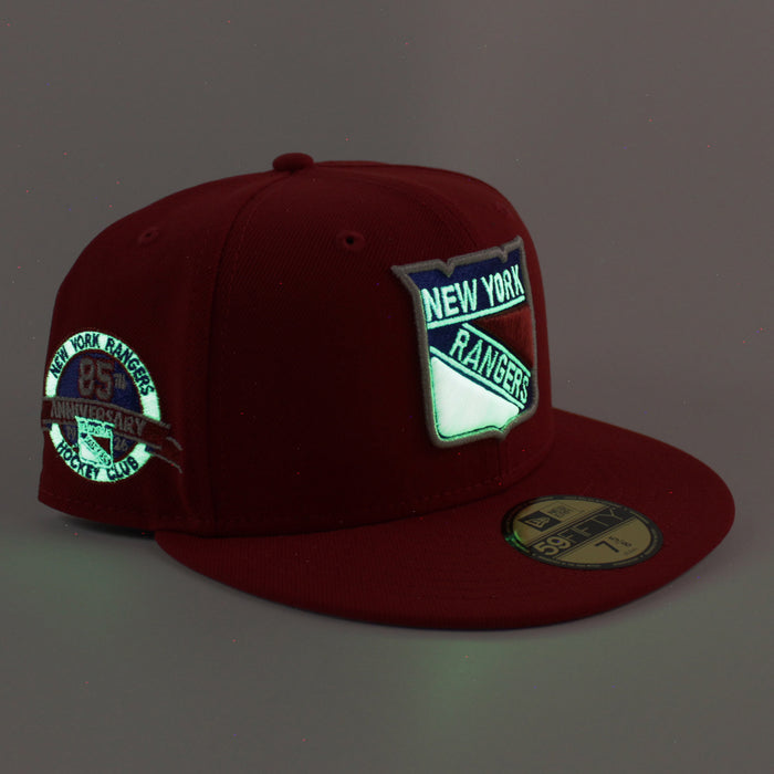 New York Rangers 85TH Anniversary New Era 59Fifty Fitted Hat (Scarlet Red Gray Under brim)