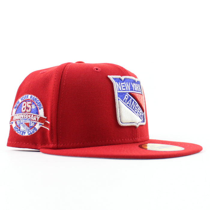 New York Rangers 85TH Anniversary New Era 59Fifty Fitted Hat (Scarlet Red Gray Under brim)