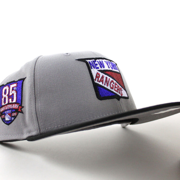 New York Rangers SHIELD 1965-1966 85th Anniversary New Era 59Fifty Fitted Hat (Gray Black Gray Under brim)