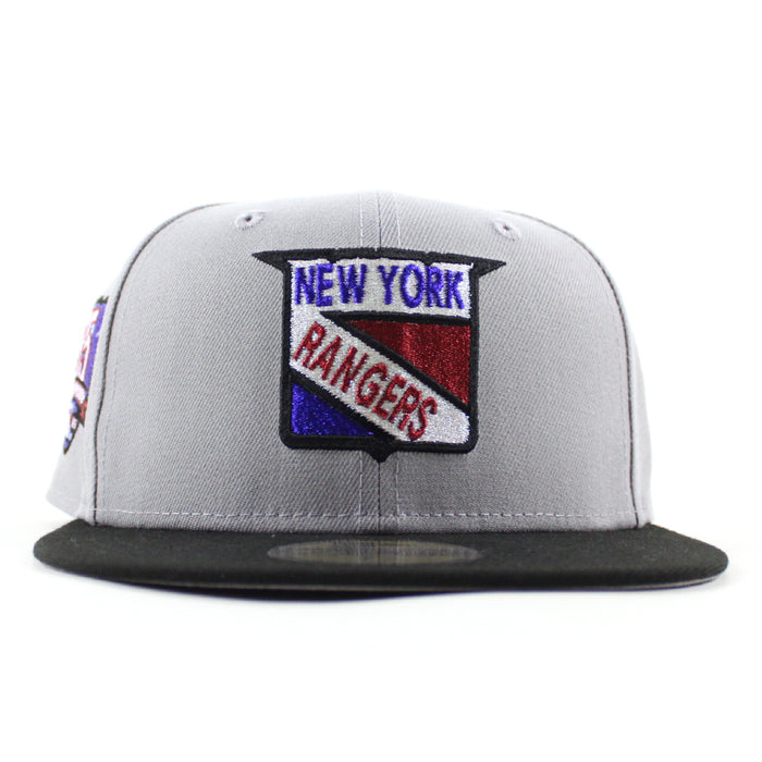 New York Rangers SHIELD 1965-1966 85th Anniversary New Era 59Fifty Fitted Hat (Gray Black Gray Under brim)