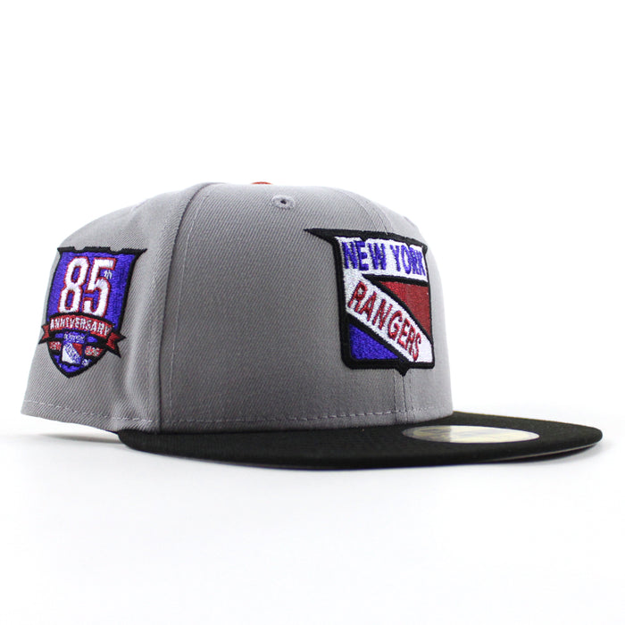 New York Rangers SHIELD 1965-1966 85th Anniversary New Era 59Fifty Fitted Hat (Gray Black Gray Under brim)