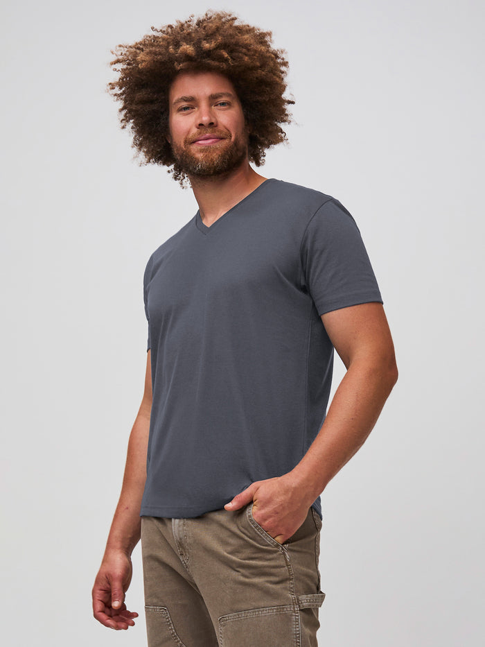 Matai is 6'5" and wears a size Large # V-Neck Tee Staples | Fall Collection | Fresh Clean Threads