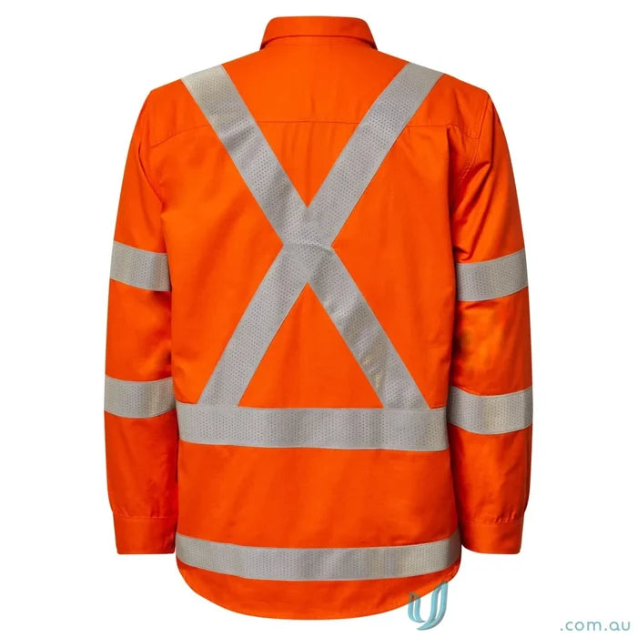 NSW RAIL high-visibility orange work jacket with perforated reflective tape and twin needle stitching