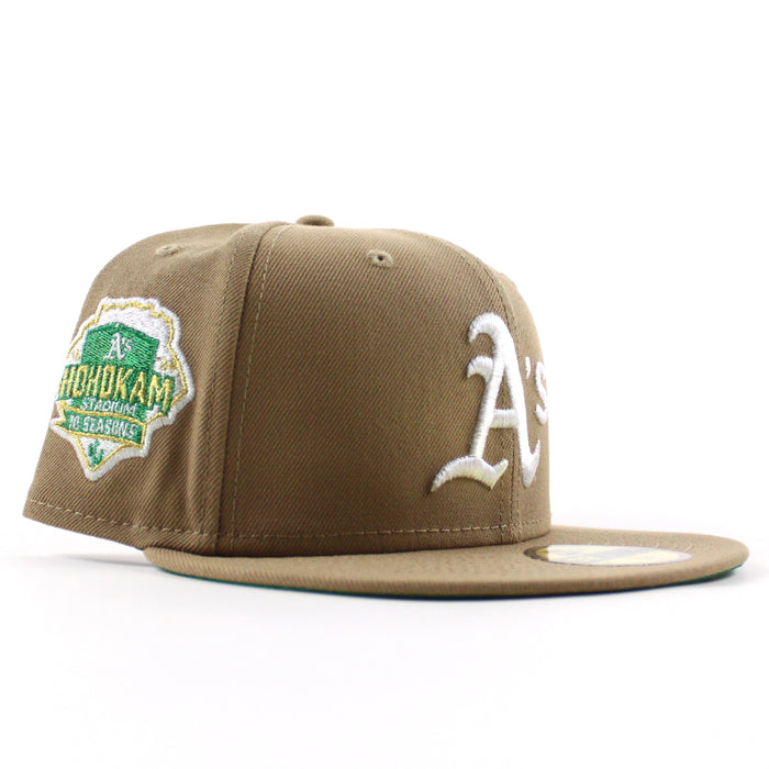 Oakland Athletics Hohokam Stadium 70 Season New Era 59Fifty Fitted Hat (Khaki Green Under Brim)