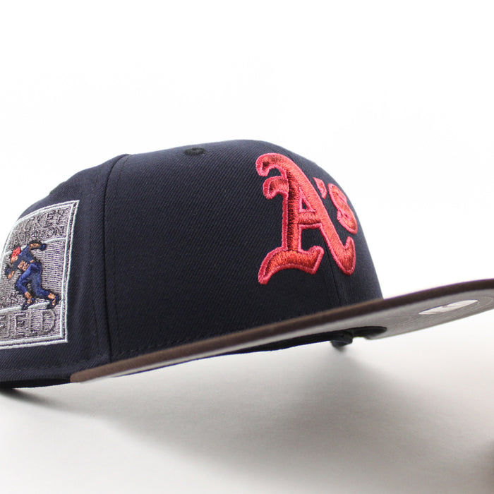 Oakland Athletics Ricky Henderson New Era 59Fifty Fitted Hat (Dark Blue Brown Gray Under Brim)
