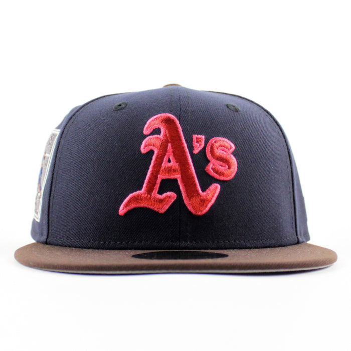 Oakland Athletics Ricky Henderson New Era 59Fifty Fitted Hat (Dark Blue Brown Gray Under Brim)