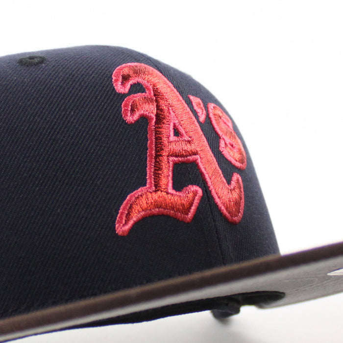 Oakland Athletics Ricky Henderson New Era 59Fifty Fitted Hat (Dark Blue Brown Gray Under Brim)