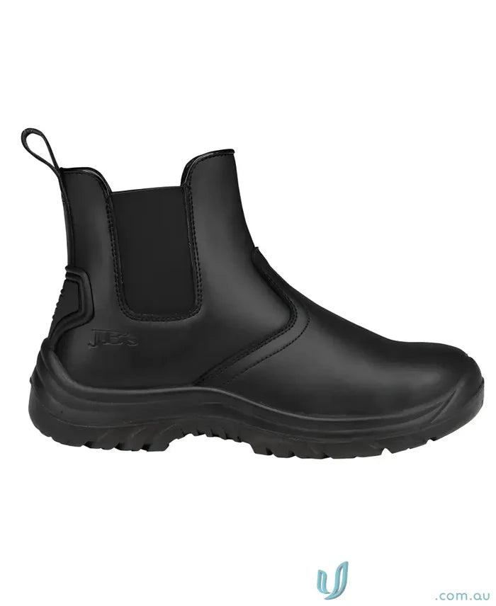 Black leather elastic sided Chelsea work boot perfect for uniforms and workwear gear