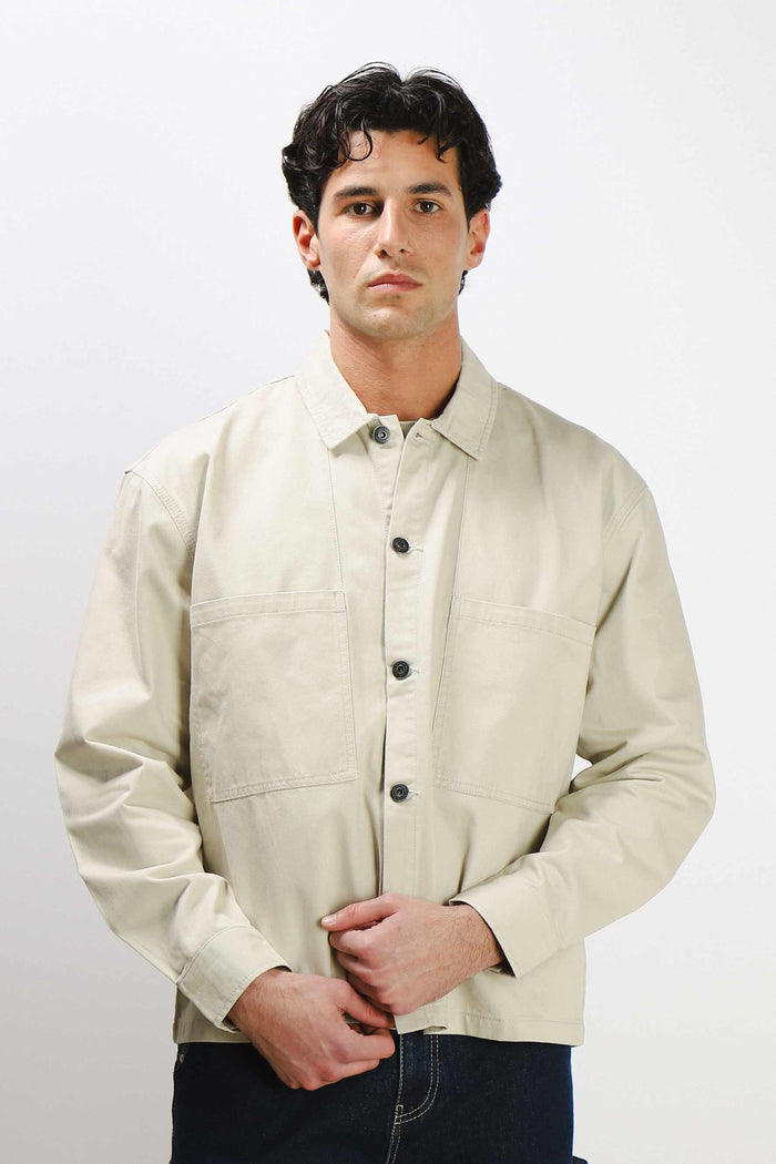 OVERSHIRT IN COTONE DOPPIA TASCA FRONTALE BEIGE CHIARO