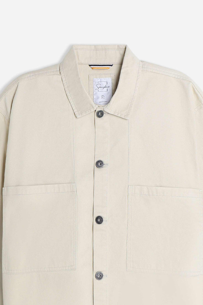 OVERSHIRT IN COTONE DOPPIA TASCA FRONTALE BEIGE CHIARO