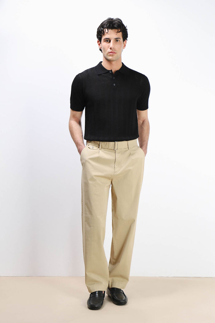 PANTALONE CHINO DOPPIA PENCE E CINTURINO BEIGE SCURO