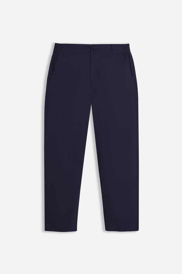 PANTALONE IN TWILL CON ELASTICO NEI FIANCHI BLEU